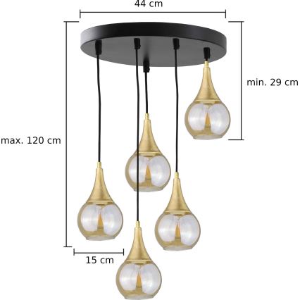 Candelabro suspenso LACRIMA HONEY 5xE27/60W/230V diâmetro 45 cm