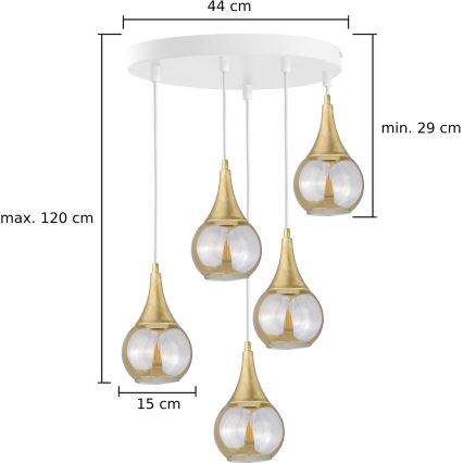 Candelabro suspenso LACRIMA WHITE 5xE27/60W/230V diâmetro 45 cm