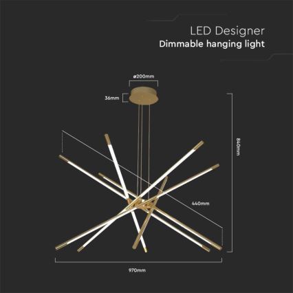 Candelabro suspenso LED com regulação LED/50W/230V 3000K dourada