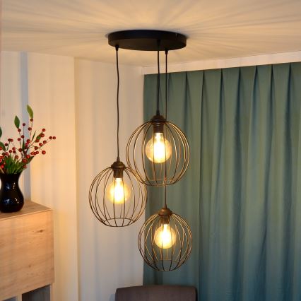 Candelabro suspenso LED MERCURE 3xE27/15W/230V ø 50 cm preto