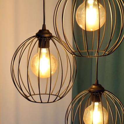 Candelabro suspenso LED MERCURE 3xE27/15W/230V ø 50 cm preto