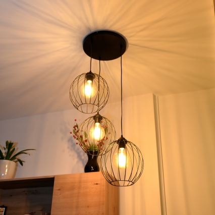 Candelabro suspenso LED MERCURE 3xE27/15W/230V ø 50 cm preto