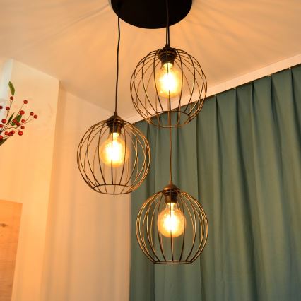 Candelabro suspenso LED MERCURE 3xE27/15W/230V ø 50 cm preto