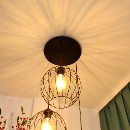 Candelabro suspenso LED MERCURE 3xE27/15W/230V ø 50 cm preto