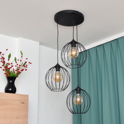 Candelabro suspenso LED MERCURE 3xE27/15W/230V ø 50 cm preto