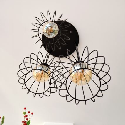 Candelabro suspenso LED MERCURE 3xE27/15W/230V ø 50 cm preto