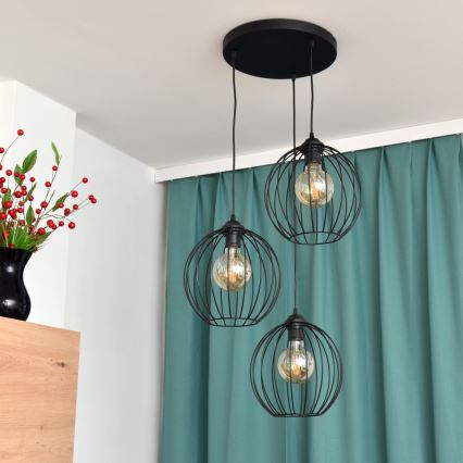 Candelabro suspenso LED MERCURE 3xE27/15W/230V ø 50 cm preto