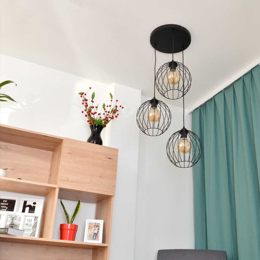 Candelabro suspenso LED MERCURE 3xE27/15W/230V ø 50 cm preto