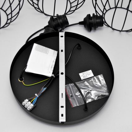 Candelabro suspenso LED MERCURE 3xE27/15W/230V ø 50 cm preto