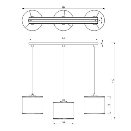 Candelabro suspenso LOFT SHADE 3xE27/60W/230V preto
