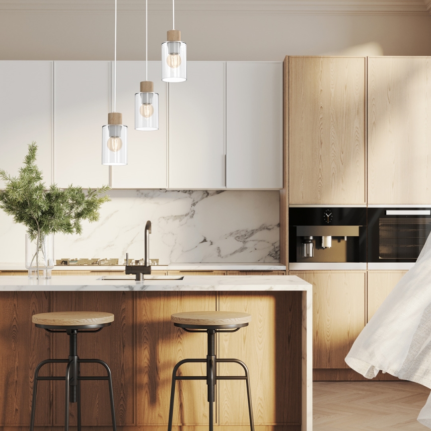 Candelabro suspenso MADERA 3xE27/60W/230V branco/madeira