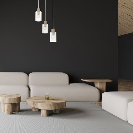 Candelabro suspenso MADERA 3xE27/60W/230V branco/madeira