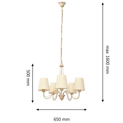 Candelabro suspenso MALBO 5xE27/15W/230V bege