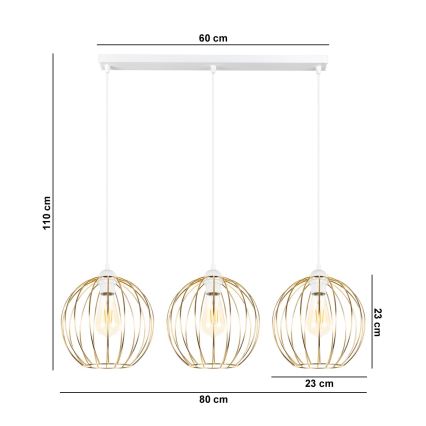 Candelabro suspenso MATT 3xE27/60W/230V branco/dourado