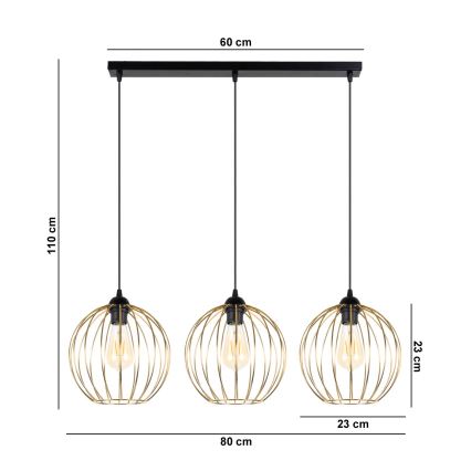 Candelabro suspenso MATT 3xE27/60W/230V preto/dourado
