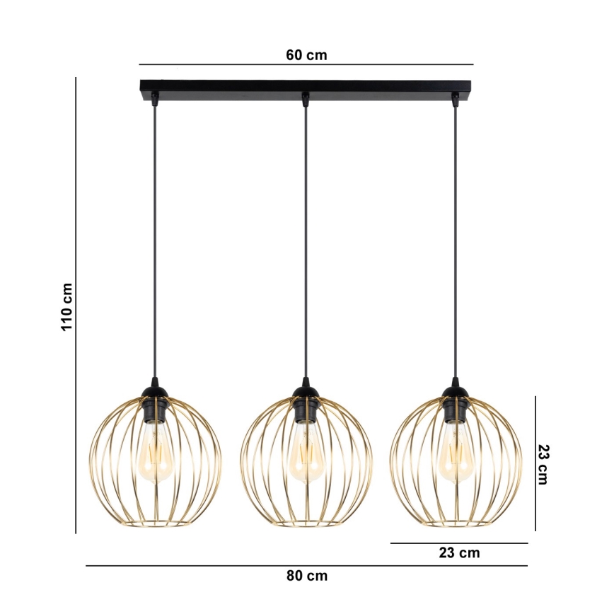 Candelabro suspenso MATT 3xE27/60W/230V preto/dourado