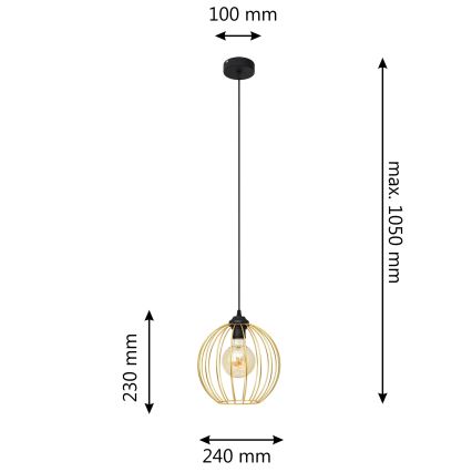 Candelabro suspenso MERCURE 1xE27/15W/230V dourada/preto
