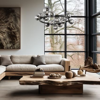 Candelabro suspenso MILA 14xG9/9W/230V preto/cinzento