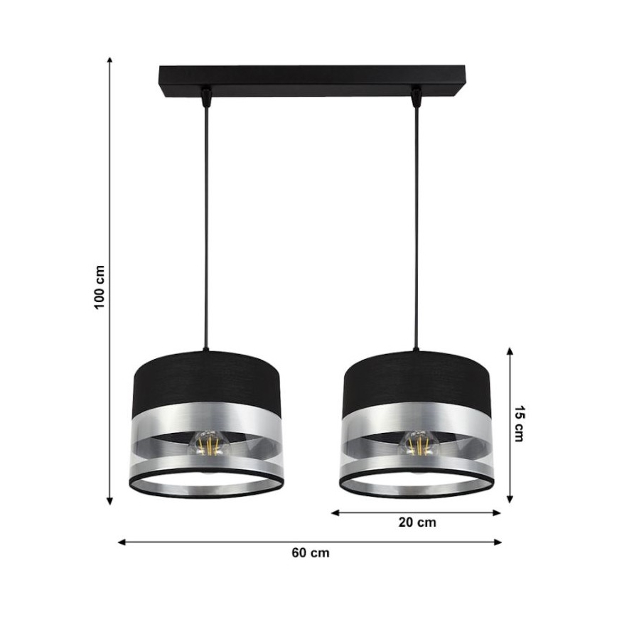 Candelabro suspenso MILO 2xE27/60W/230V prateado/preto
