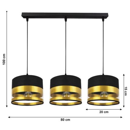 Candelabro suspenso MILO 3xE27/60W/230V dourado/preto