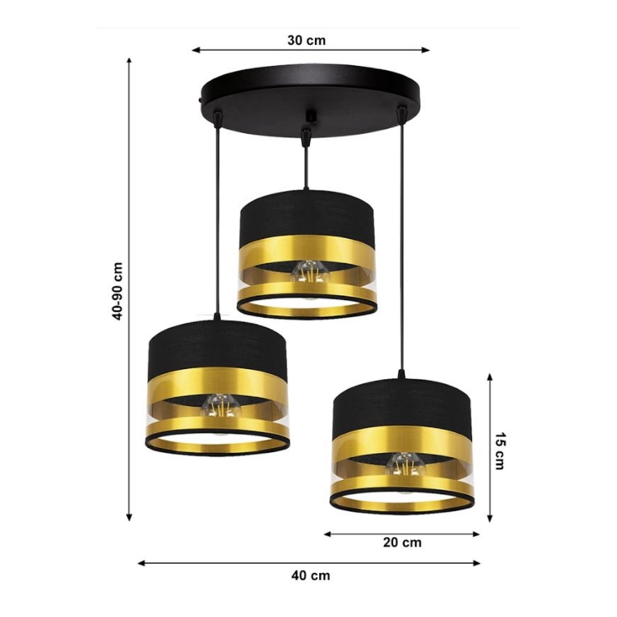 Candelabro suspenso MILO 3xE27/60W/230V dourado/preto