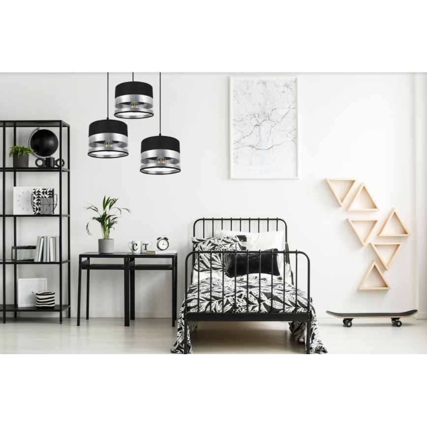 Candelabro suspenso MILO 3xE27/60W/230V prateado/preto