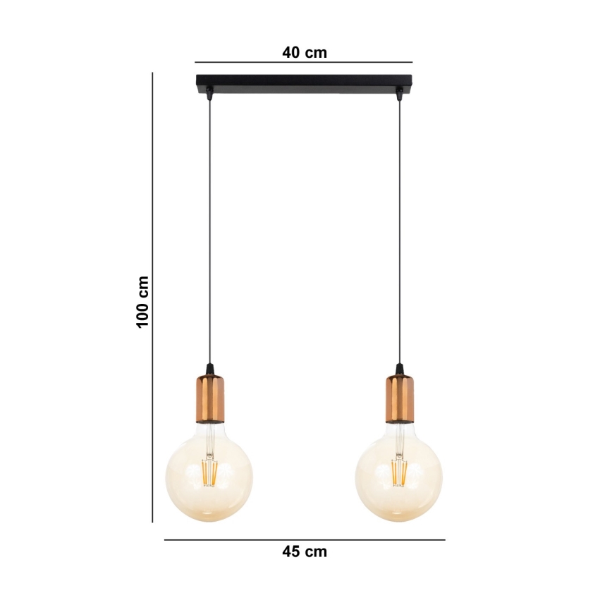 Candelabro suspenso MIROS 2xE27/60W/230V preto/cobre