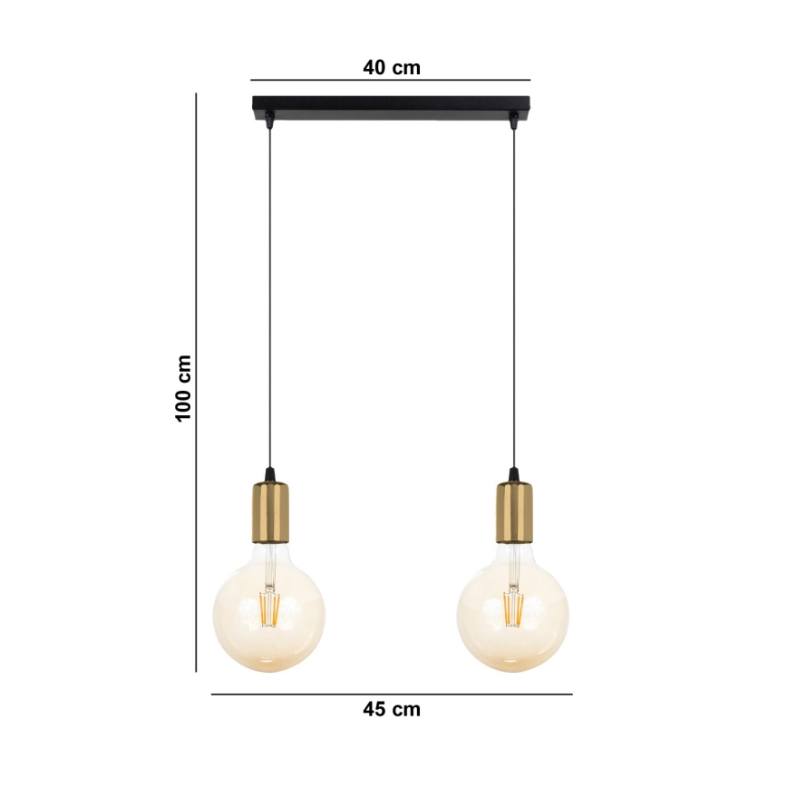 Candelabro suspenso MIROS 2xE27/60W/230V preto/dourado