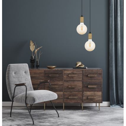 Candelabro suspenso MIROS 2xE27/60W/230V redondo preto/dourado