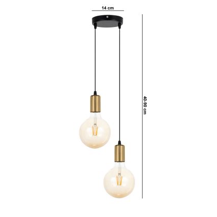 Candelabro suspenso MIROS 2xE27/60W/230V redondo preto/dourado