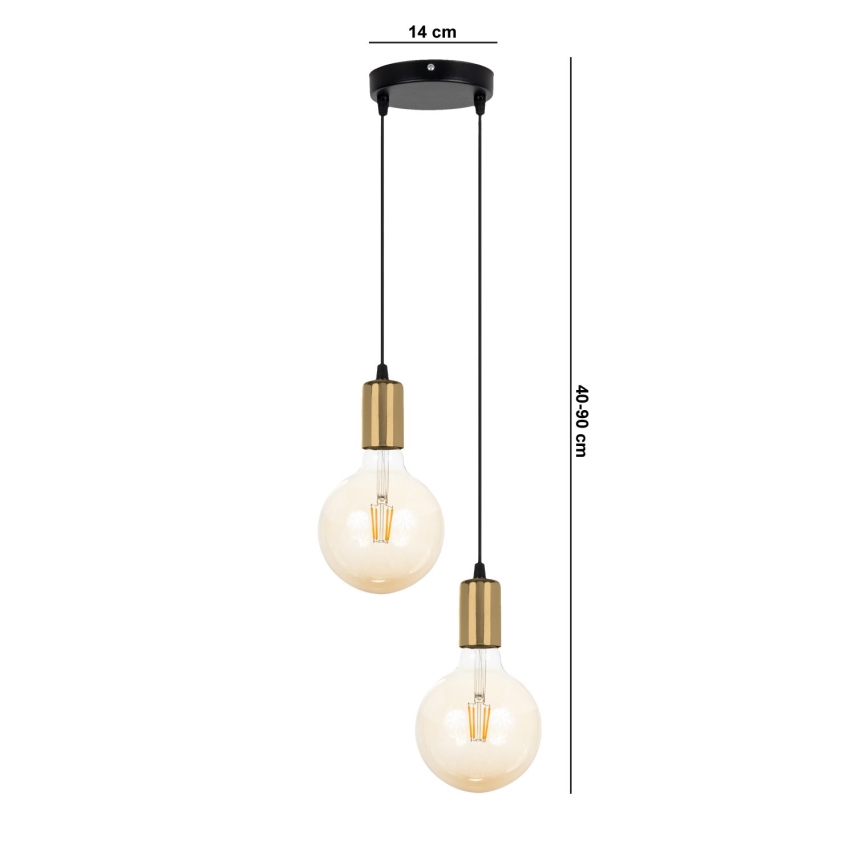 Candelabro suspenso MIROS 2xE27/60W/230V redondo preto/dourado