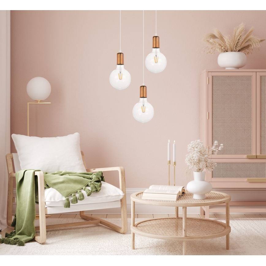 Candelabro suspenso MIROS 3xE27/60W/230V redondo branco/cobre