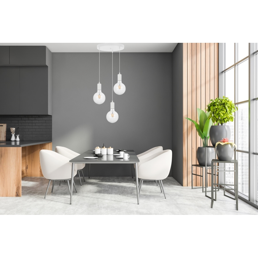 Candelabro suspenso MIROS 3xE27/60W/230V redondo branco