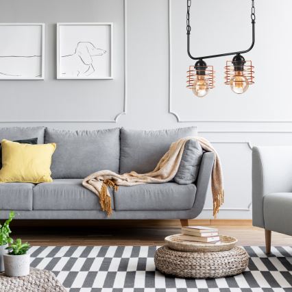 Candelabro suspenso MORGAN 2xE27/60W/230V preto/cobre