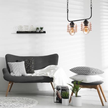 Candelabro suspenso MORGAN 2xE27/60W/230V preto/cobre