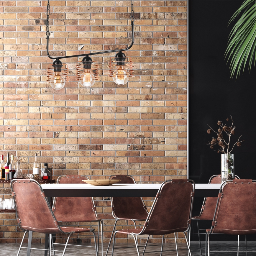 Candelabro suspenso MORGAN 3xE27/60W/230V preto/cobre