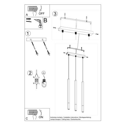 Candelabro suspenso MOSAIC 3xG9/12W/230V preto/dourado