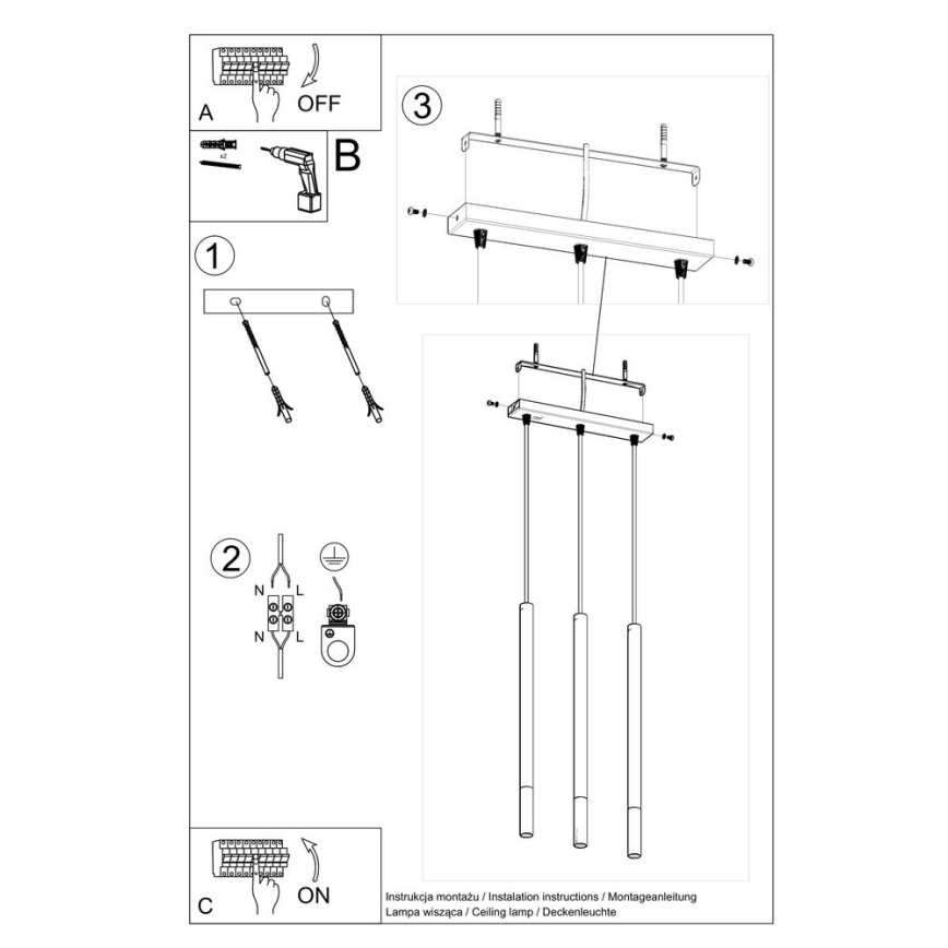 Candelabro suspenso MOSAIC 3xG9/12W/230V preto/dourado