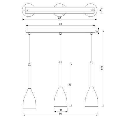 Candelabro suspenso MUZA 3xE27/60W/230V