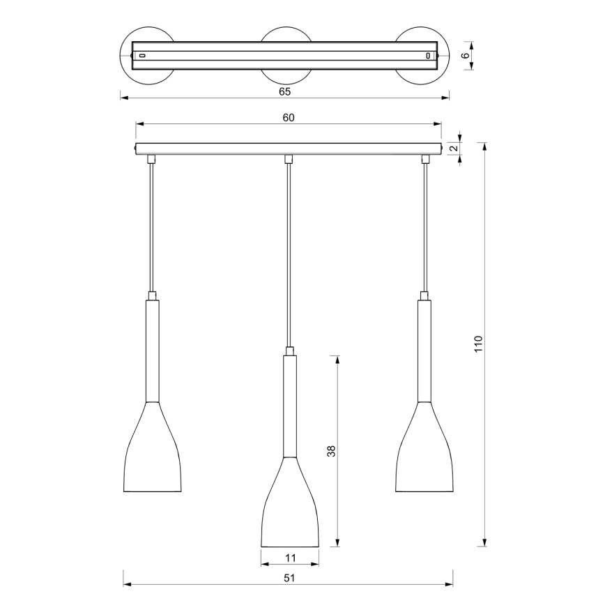 Candelabro suspenso MUZA NEW 3xE27/60W/230V branco