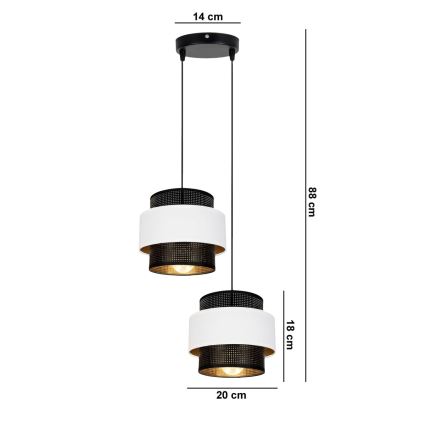 Candelabro suspenso NESS 2xE27/60W/230V diâmetro 30 cm preto/branco