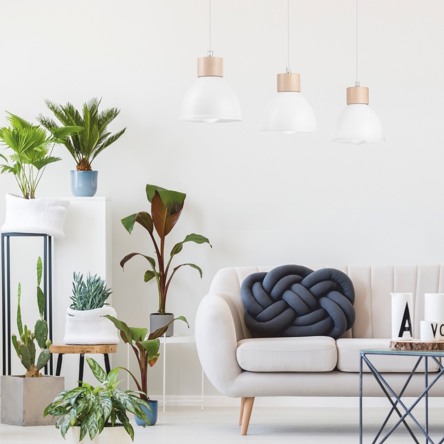 Candelabro suspenso NICO 3xE27/60W/230V branco/faia