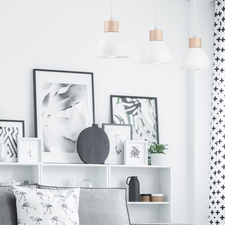 Candelabro suspenso NICO 3xE27/60W/230V branco/faia