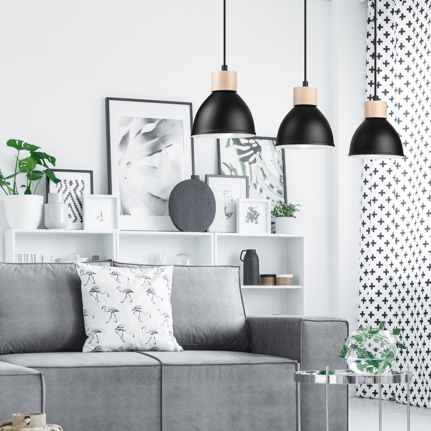 Candelabro suspenso NICO 3xE27/60W/230V preto/faia