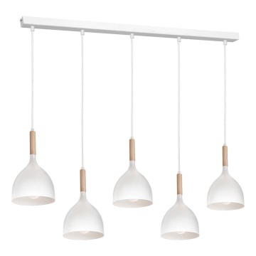Candelabro suspenso NOAK 5xE27/60W/230V branco/madeira