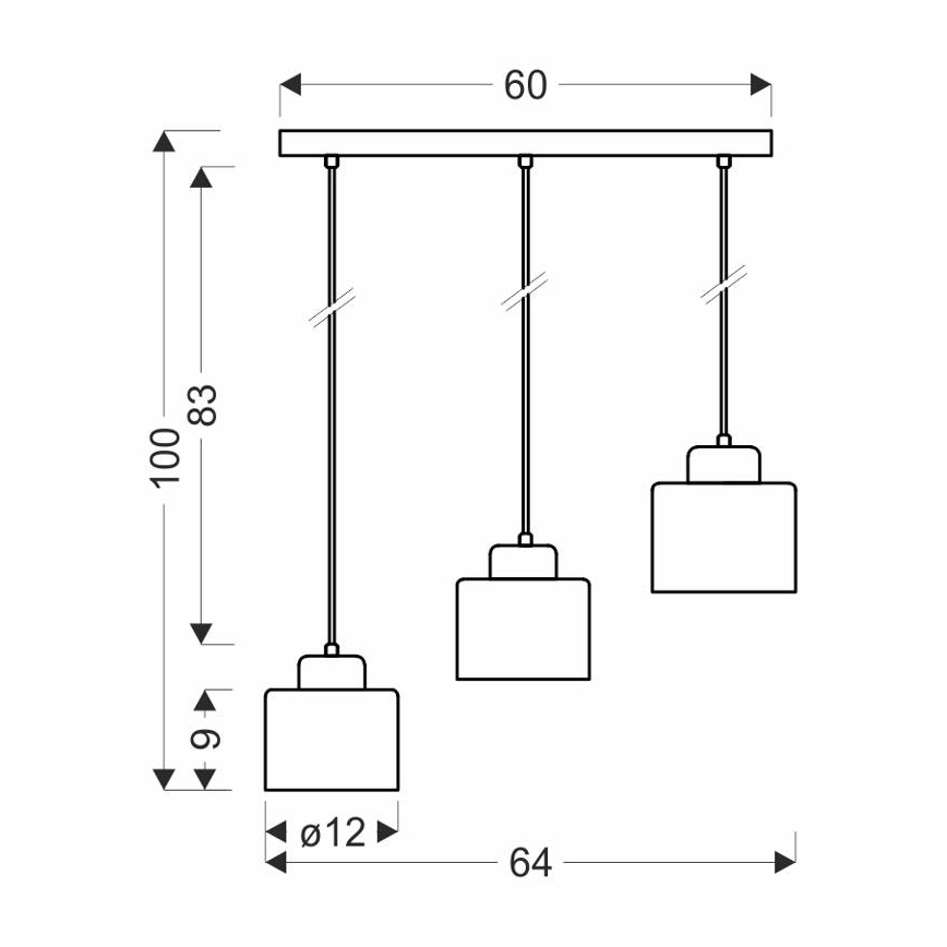 Candelabro suspenso OLENA 3xE27/60W/230V preto