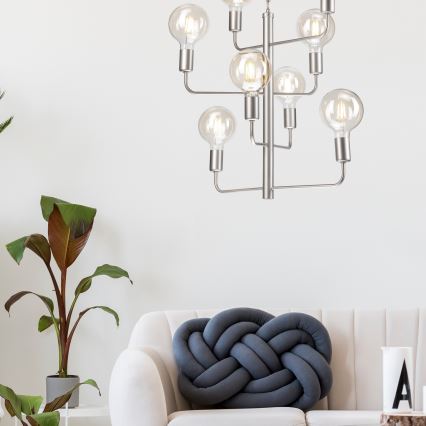 Candelabro suspenso ORLANDO 8xE27/60W/230V prateado