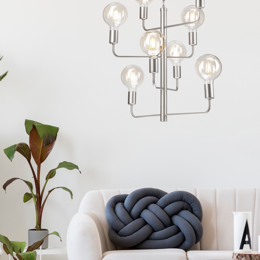 Candelabro suspenso ORLANDO 8xE27/60W/230V prateado