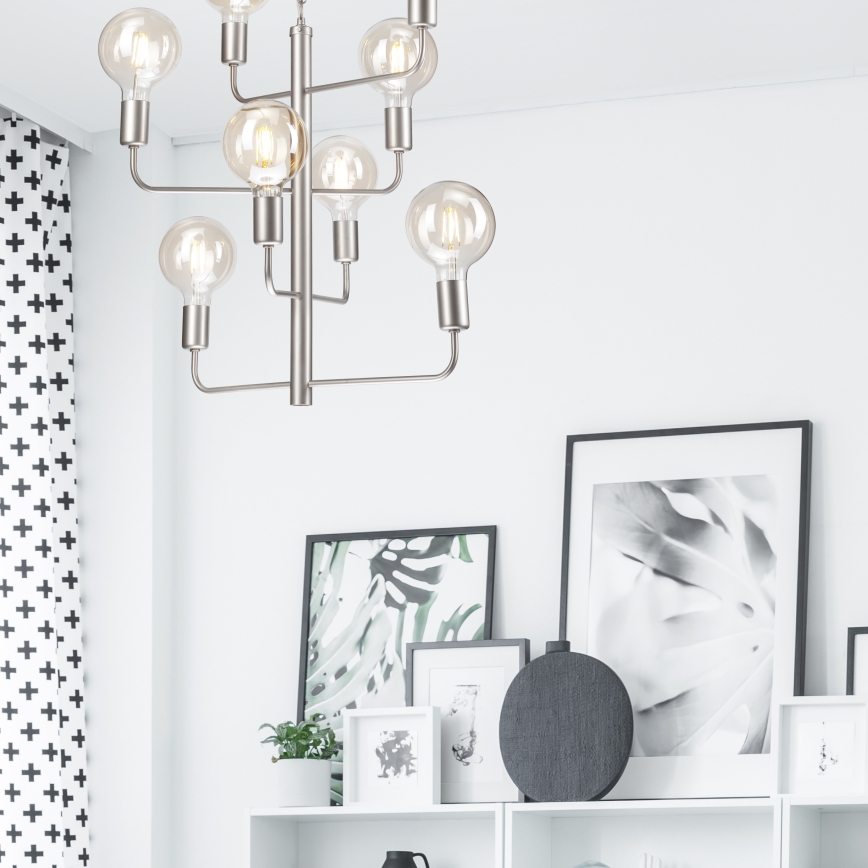 Candelabro suspenso ORLANDO 8xE27/60W/230V prateado