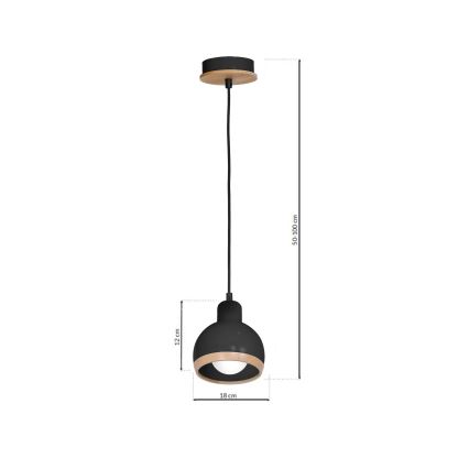 Candelabro suspenso OVAL 1xE27/60W/230V preto